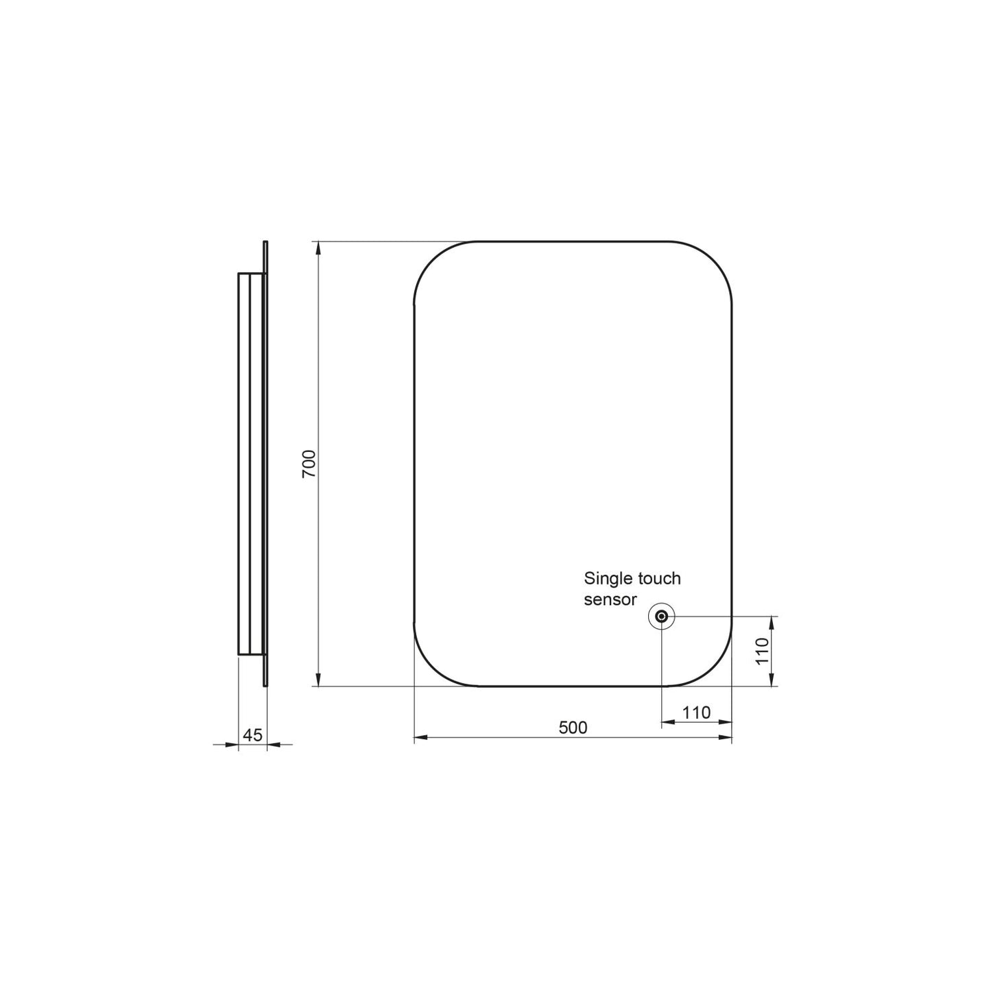 OVa LED Mirror with Demister Pad and Shaver Socket 500 x 700mm