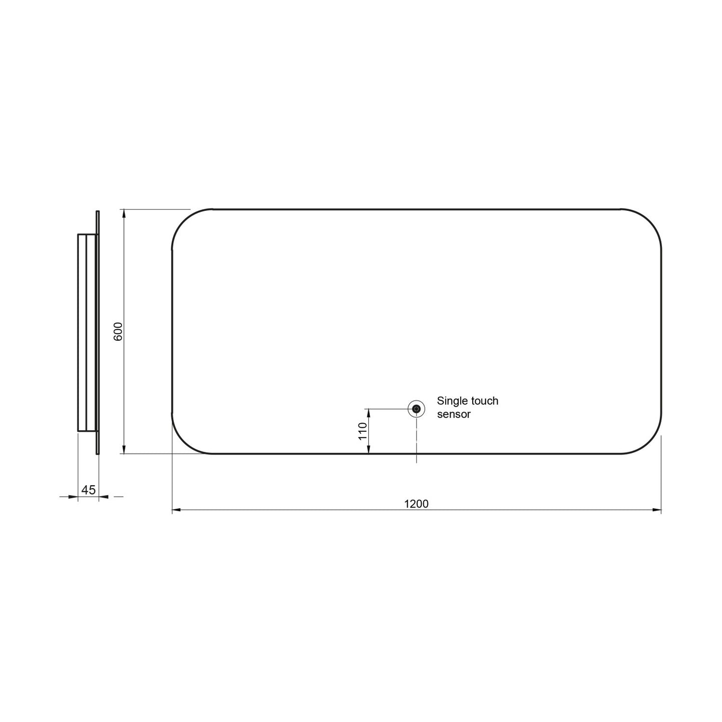 Ova LED Mirror with Demister Pad and Shaver Socket 600 x 1200mm