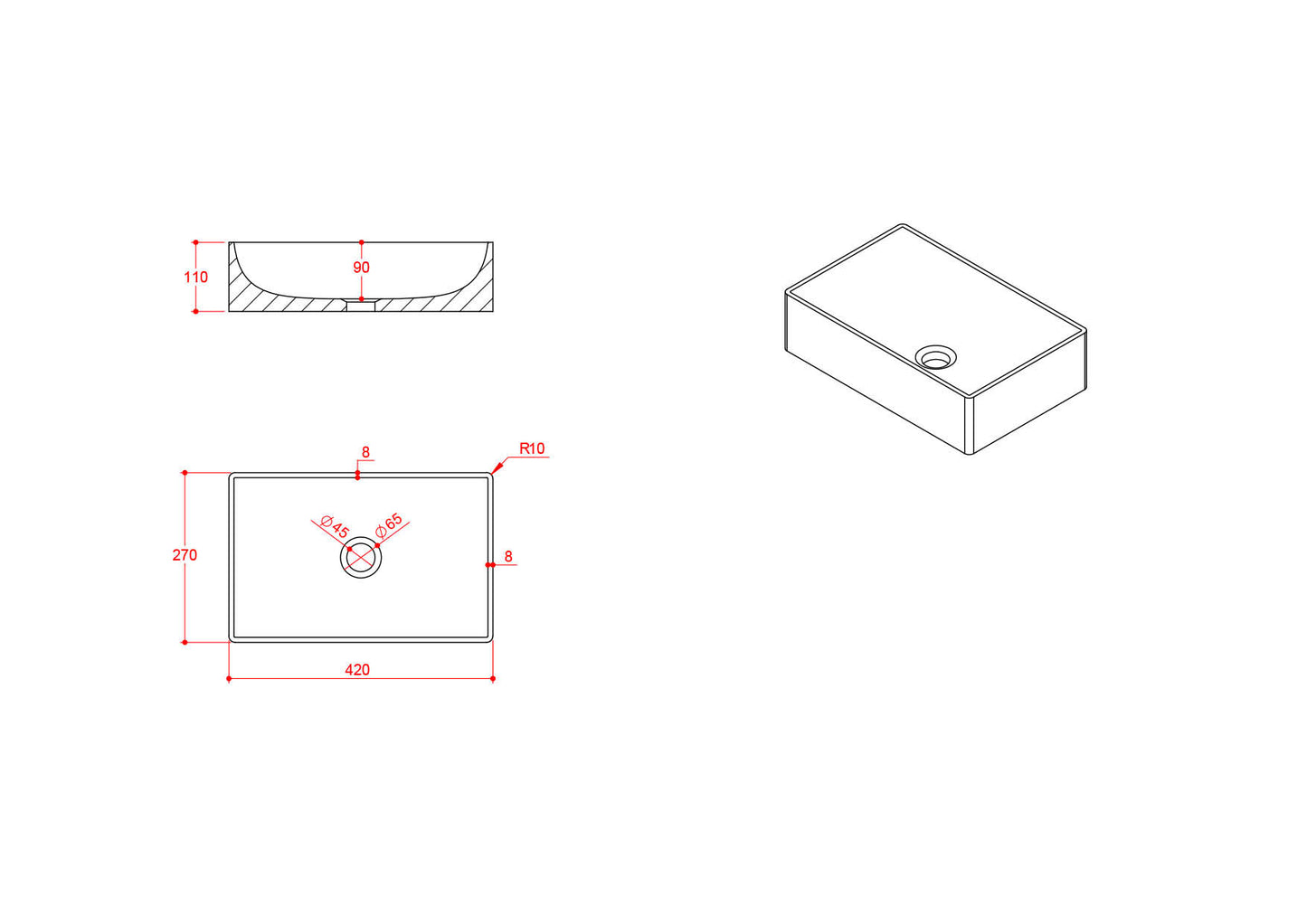 MENTO White - Marble Rectangle Basin