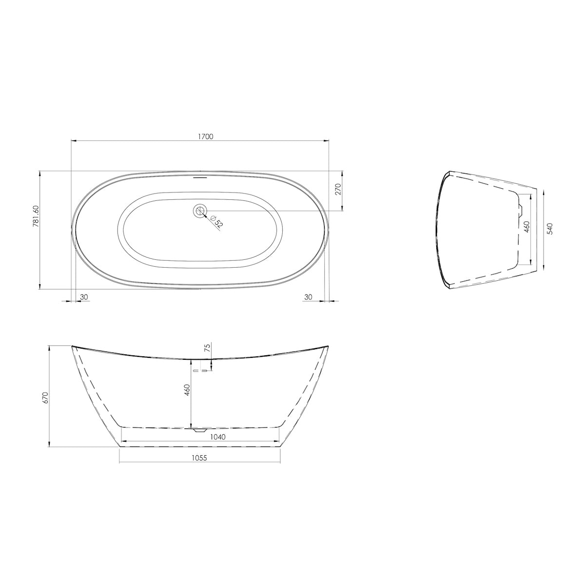 Aruba Freestanding Bath Gloss White 1700 x 800