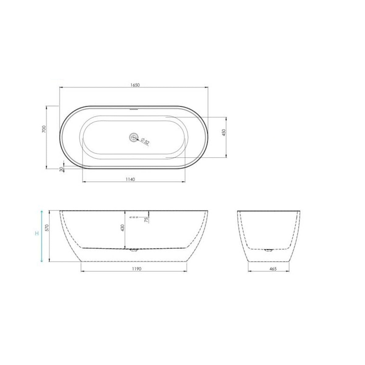 Form Freestanding Bath Gloss White 1650 x 700