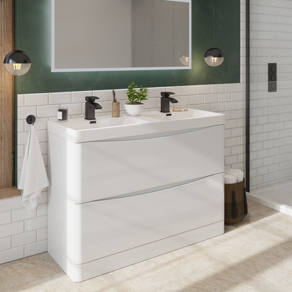 BELLA 1200 Floor Standing Vanity Unit Cabinet with Double Basin