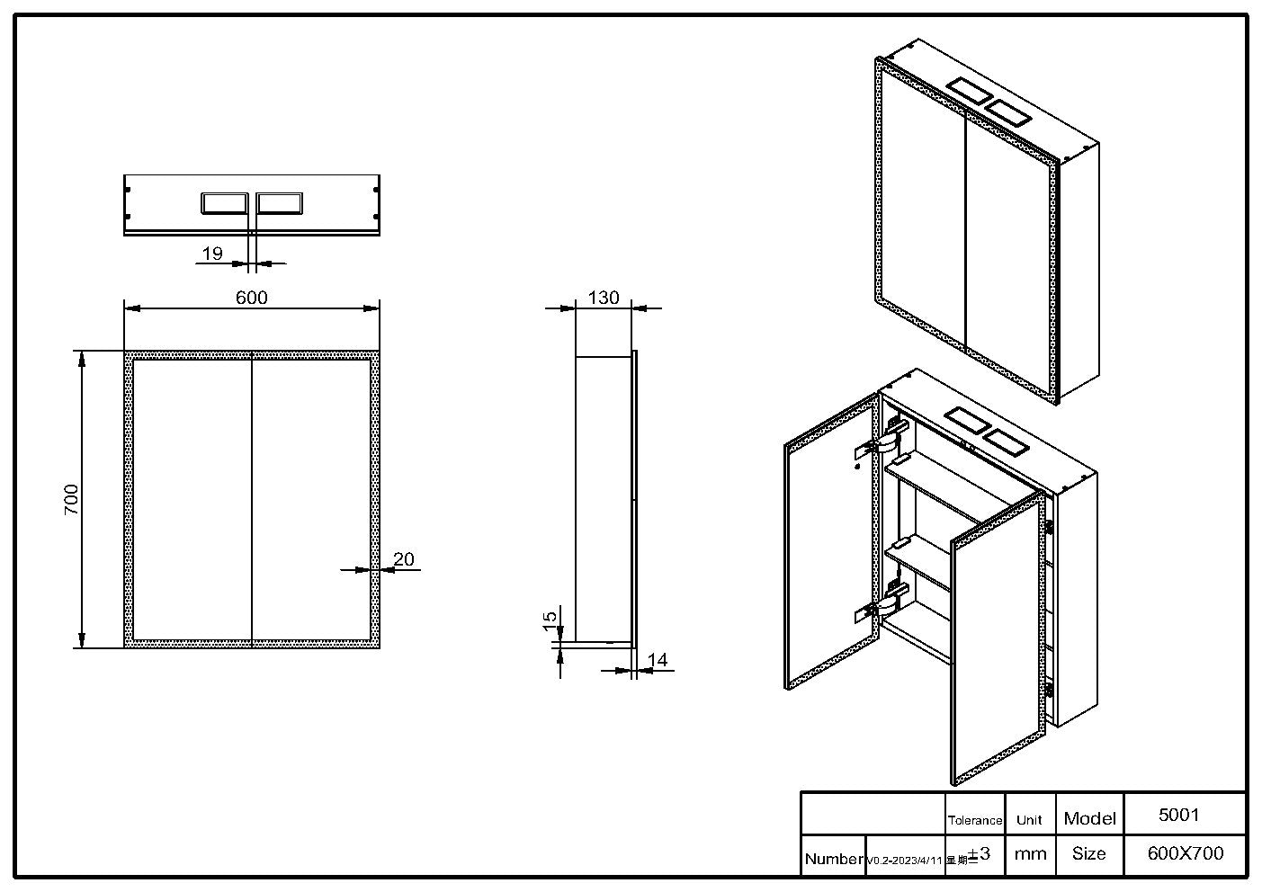 PROPSR Bluetooth LED Cabinet Double Door 600 x 700mm