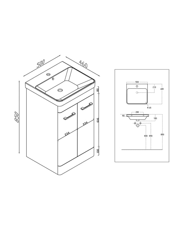 Rosini Floor Standing Vanity Unit - White with Basin White