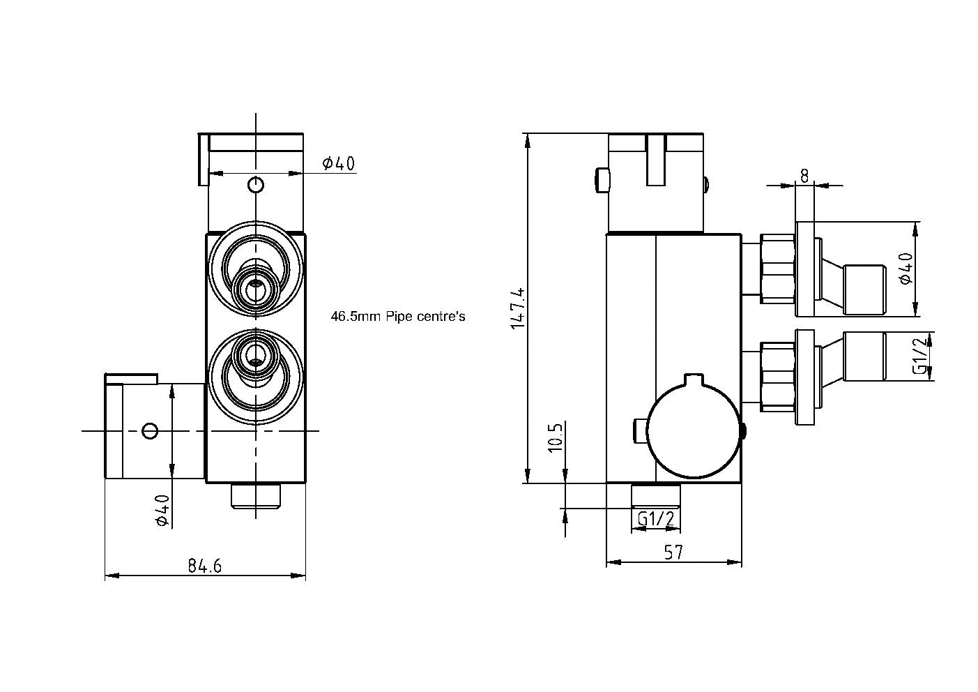 Chrome Douche Handset, Flexi, Holder and Thermostatic Vertical Valve