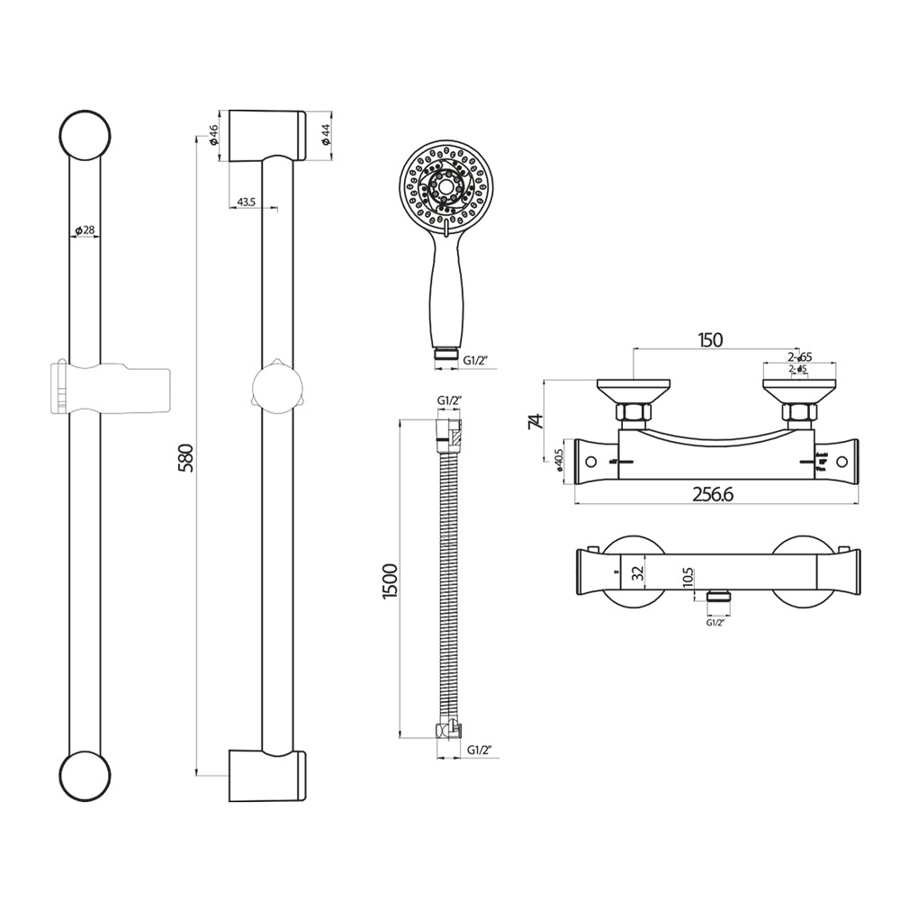 Shower Kit: Round Brass Body Thermostatic Valve, Riser Kit & Fast Fit Brackets