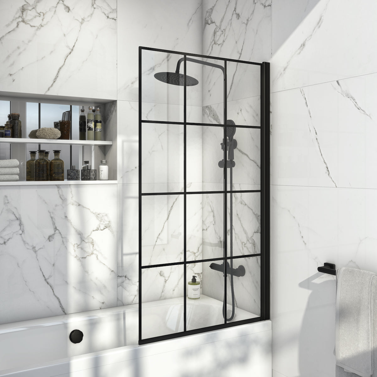 Black Grid 6mm Thick Bath Screen