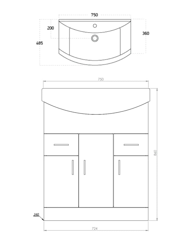 Lemsa Bathroom Floor Cabinet Gloss Anthracite with Basin