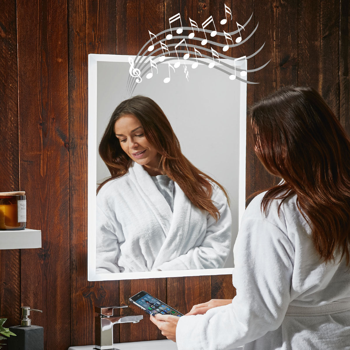 Gosca Bluetooth Speaker LED Mirror with Demister Socket and Socket 500 x 700mm