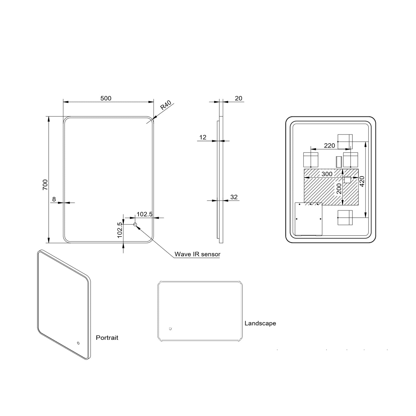 ALBIE SOFT EDGE LED Bathroom Mirror Black