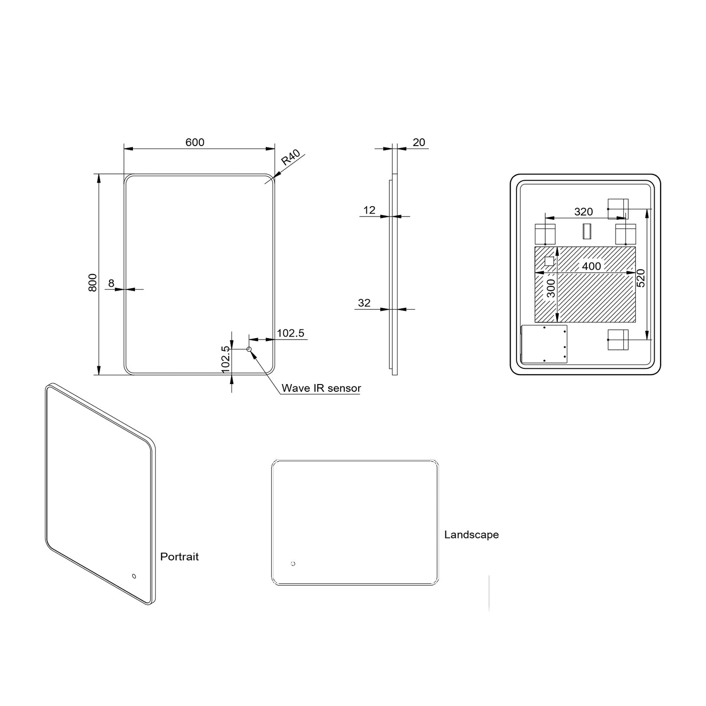 ALBIE SOFT EDGE LED Bathroom Mirror Black