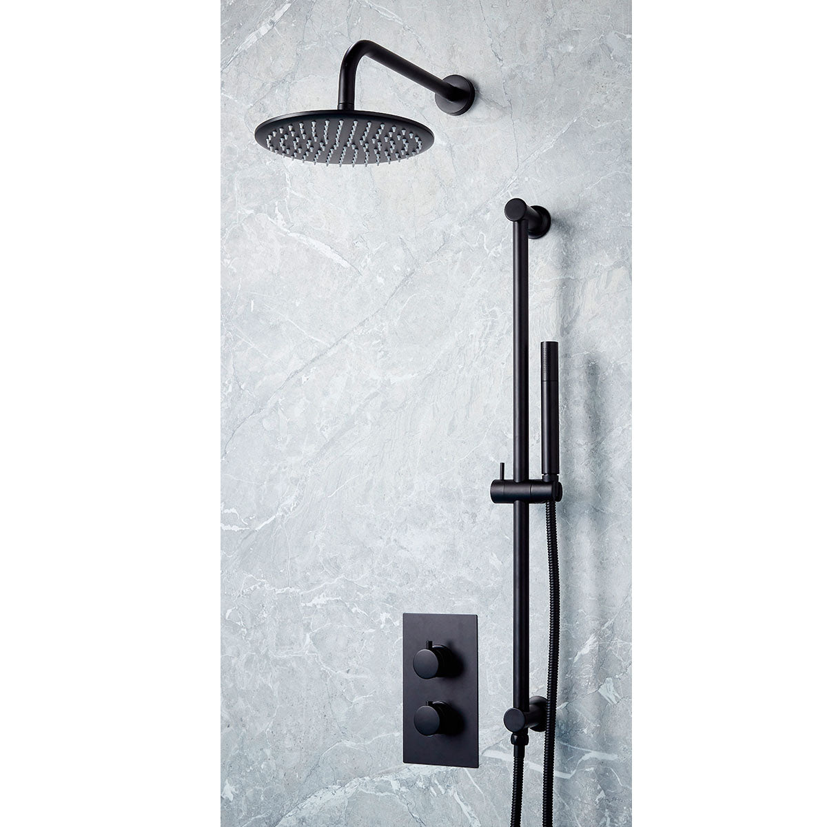 Matte Black Round Handle, Head & Handset Riser Kit
