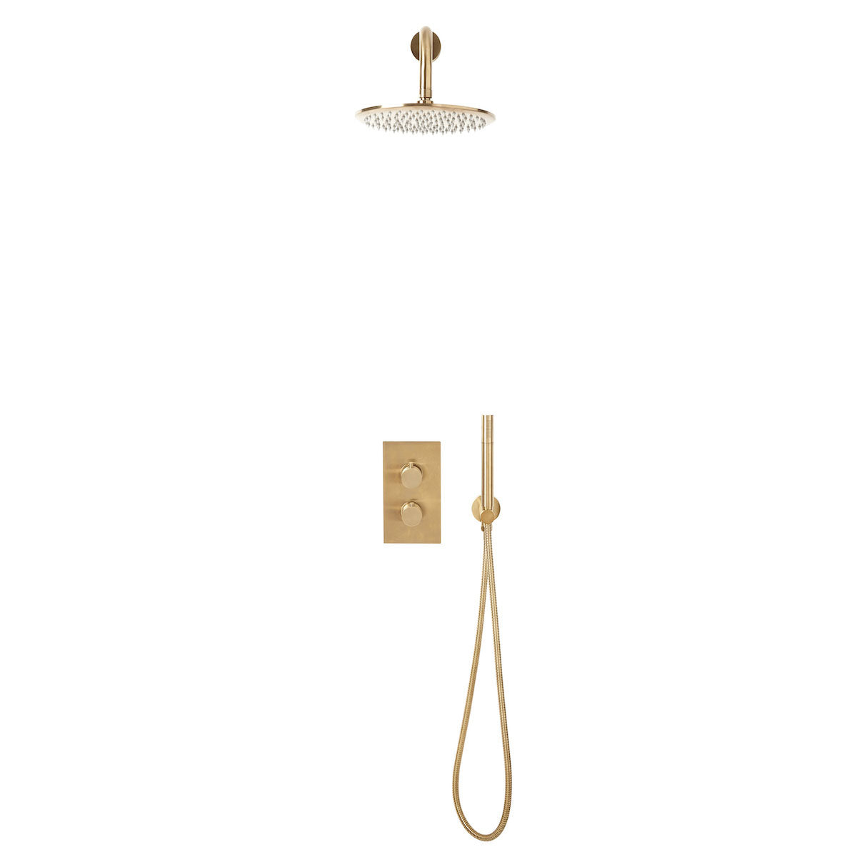 Brushed Brass Thermostatic Round Handle, Handset & Mounting Bracket