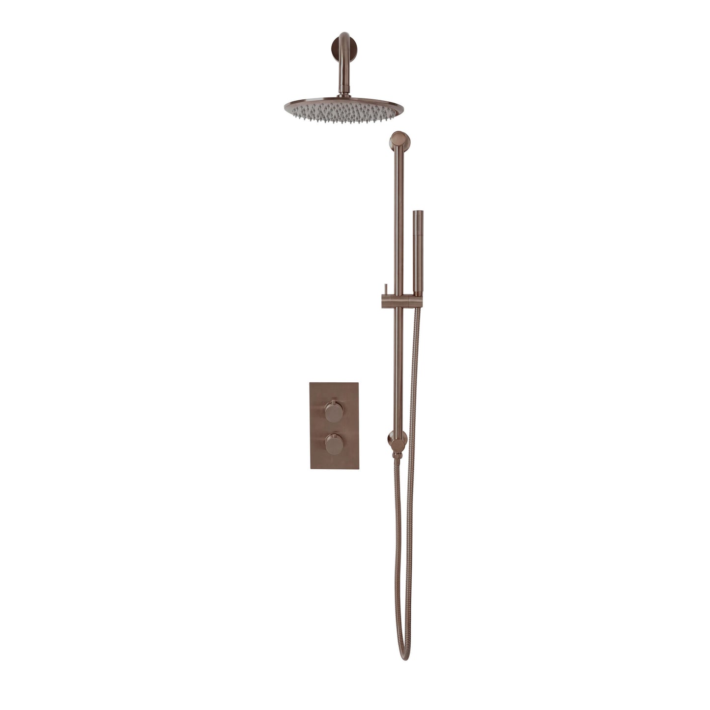 Brushed Bronze Round Thermostatic  Handle, Head & Handset Riser Kit
