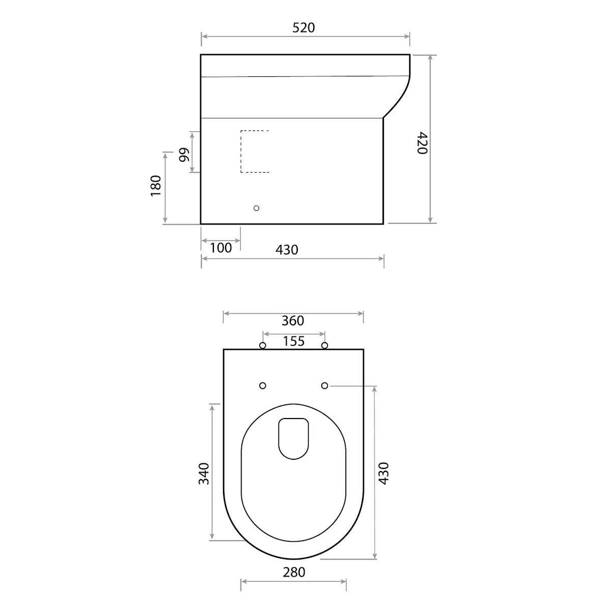 Spa Rimless Back to Wall Pan & Wrapover Seat