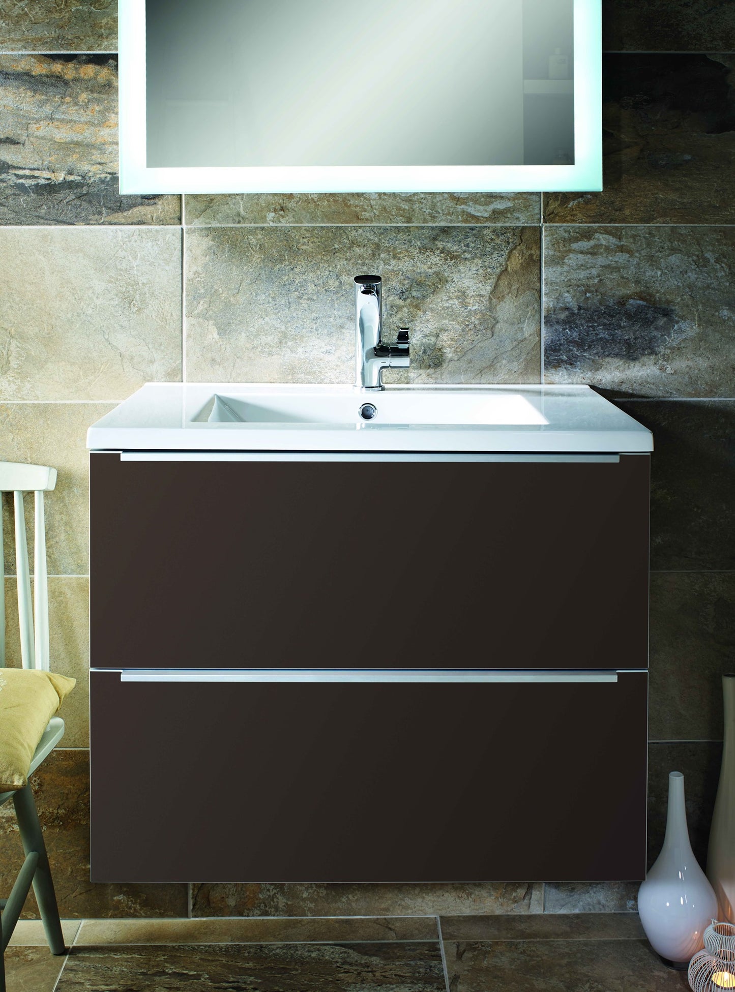 Della 600mm 2 Drawer Wall Hung Bathroom Unit And Basin