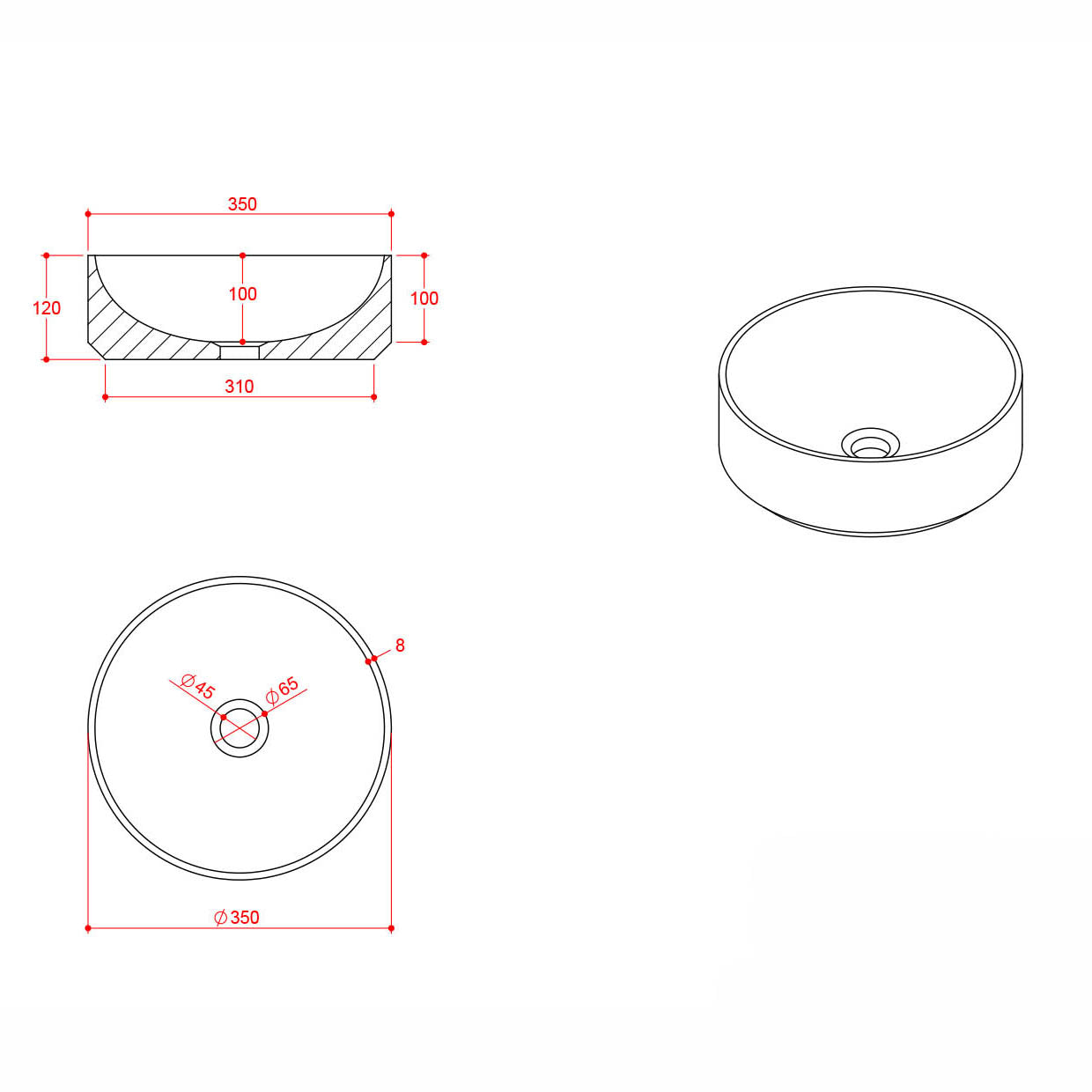 Arabescato White - Marble Round Bathroom Basin