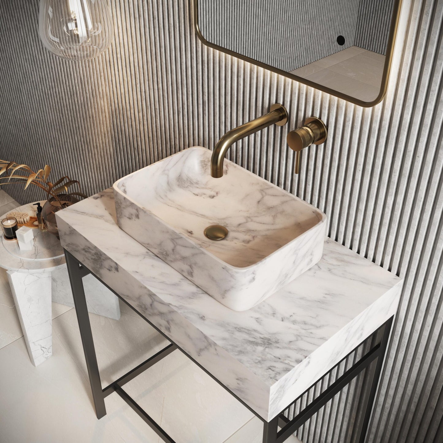 Arabescato White - Marble Round Bathroom Basin