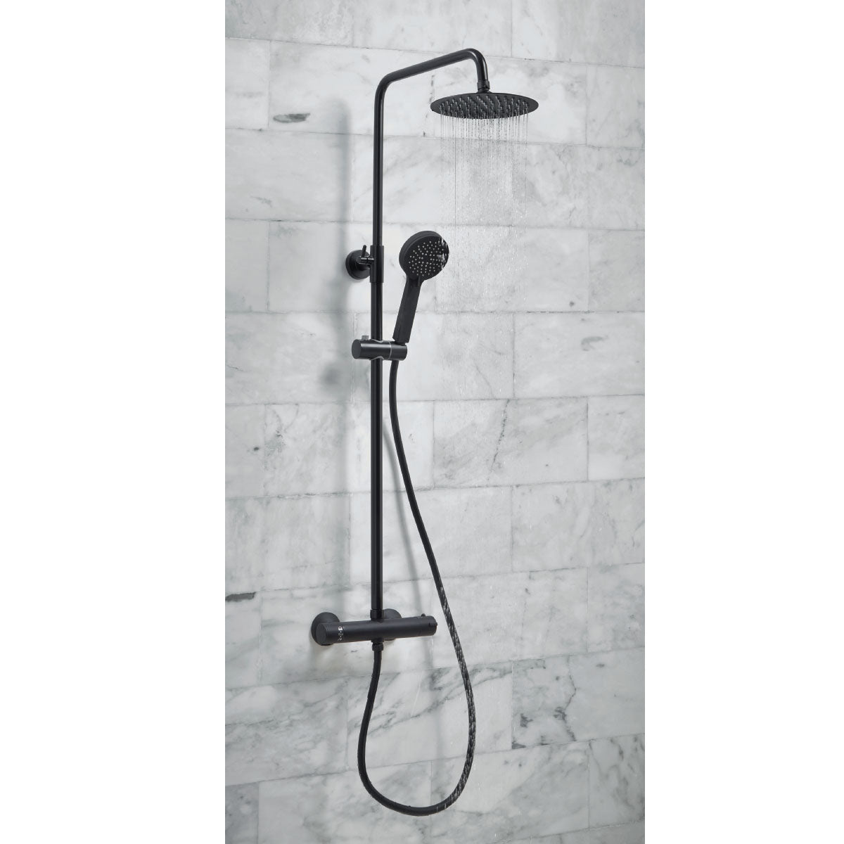 Black Thermostatic Bathroom Round Rigid Riser Shower