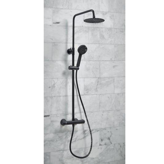 Black Thermostatic Bathroom Round Rigid Riser Shower