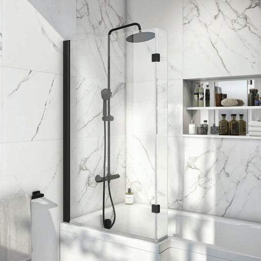 L Shape Black Profile Square Edge 6mm  Thick Bath Screen