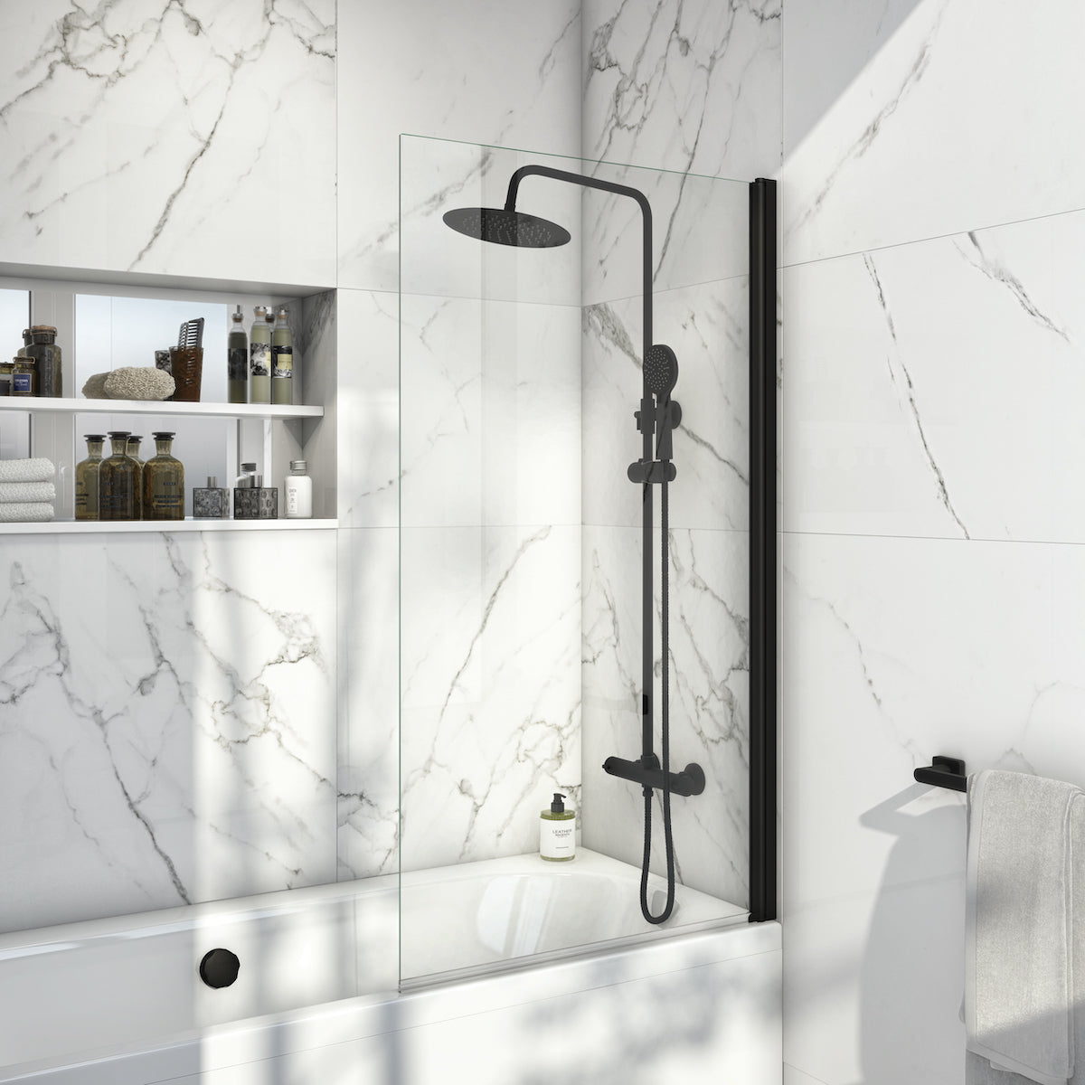 Black Profile Square Edge 6mm Thick Bath Screen
