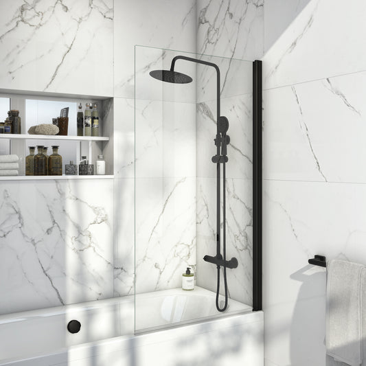 Black Profile Square Edge 6mm Thick Bath Screen