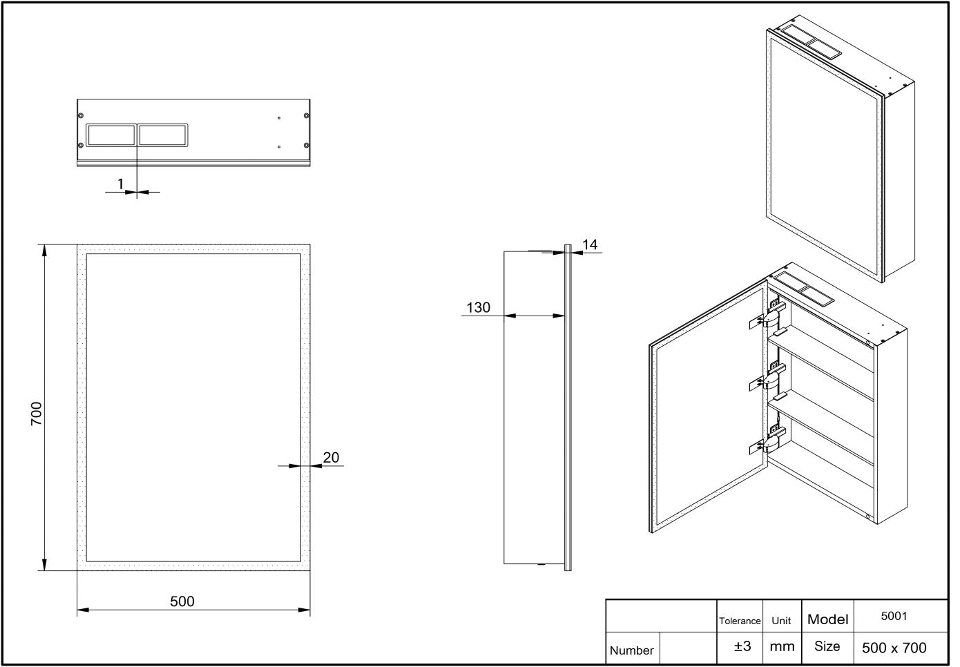 PROPSR Bluetooth LED Single Door Cabinet 500 x 700mm