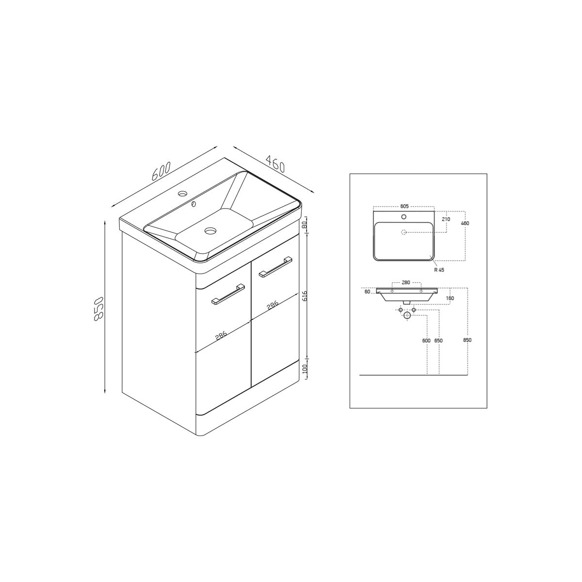Rosini Floor Standing 600  Vanity Unit with Basin