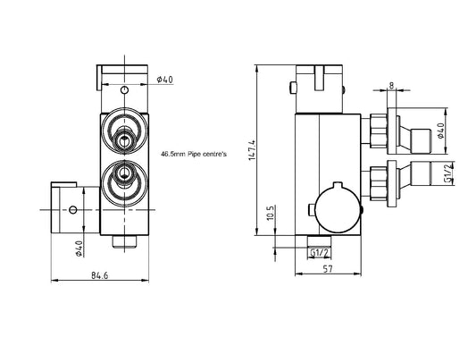 Black Douche Handset, Flexi, Holder and Thermostatic Vertical Valve