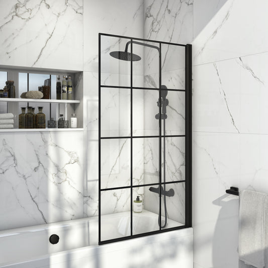 Black Grid 6mm Thick Bath Screen