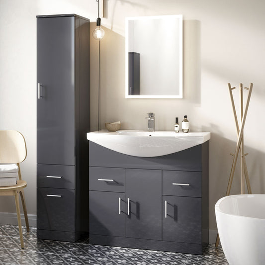 Lemsa Bathroom Floor Cabinet Gloss Anthracite with Basin