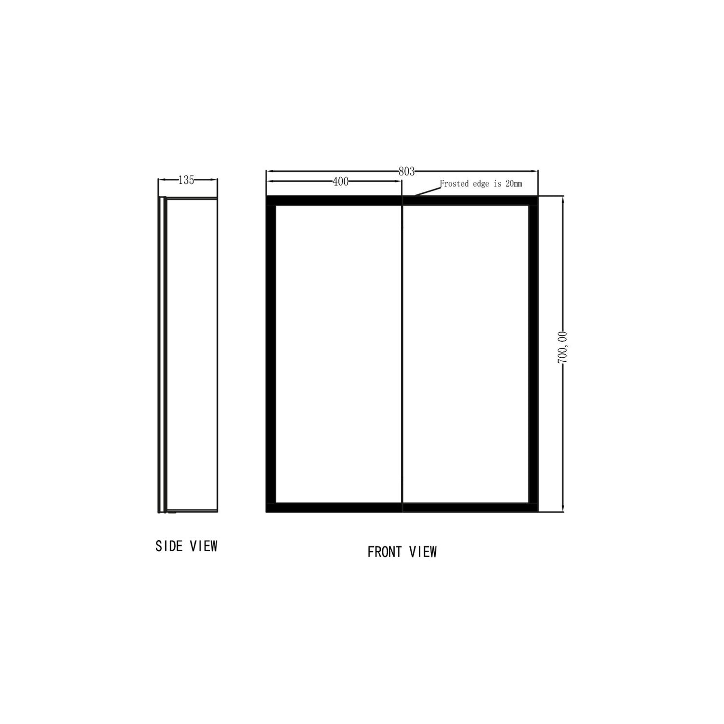 Nea LED Cabinet with Demister Pad and Shaver Socket - Double Door 800 x 700mm