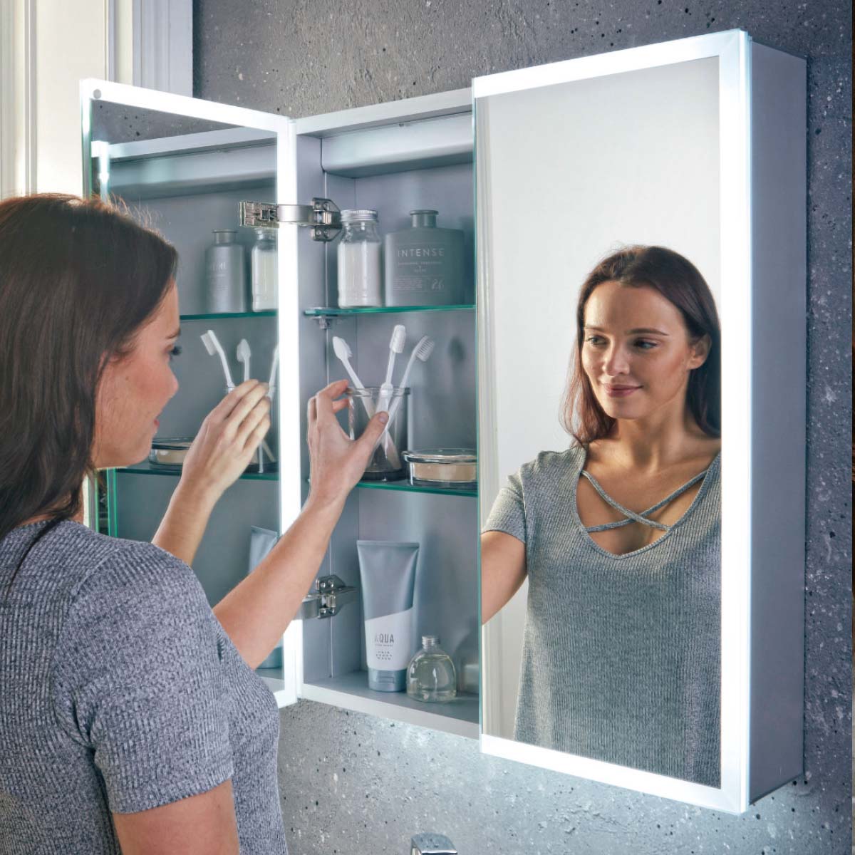 Nea LED Cabinet with Demister Pad and Shaver Socket - Double Door 800 x 700mm