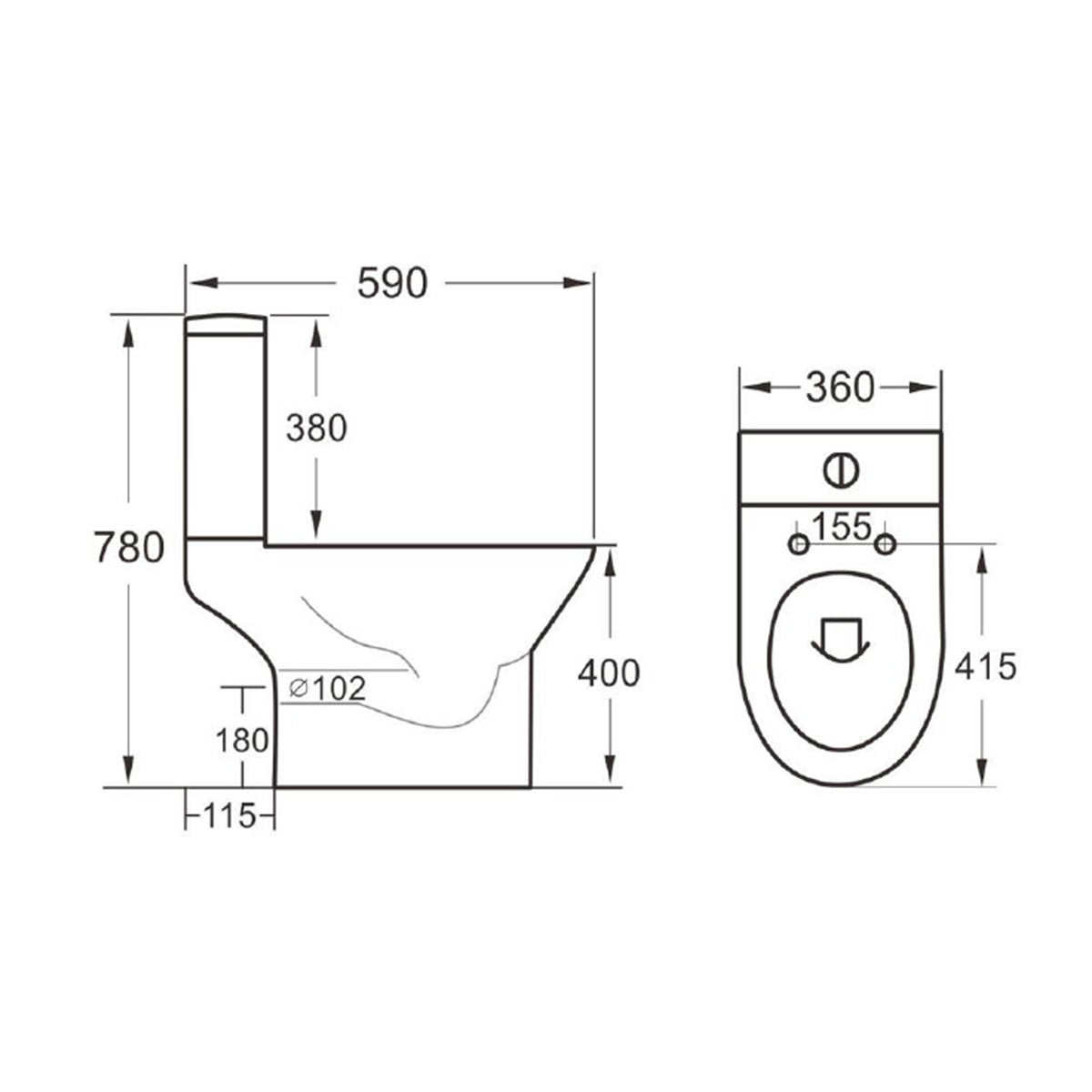 Messiton Rimless Open Back Pan, Including Cistern & Soft Close Seat