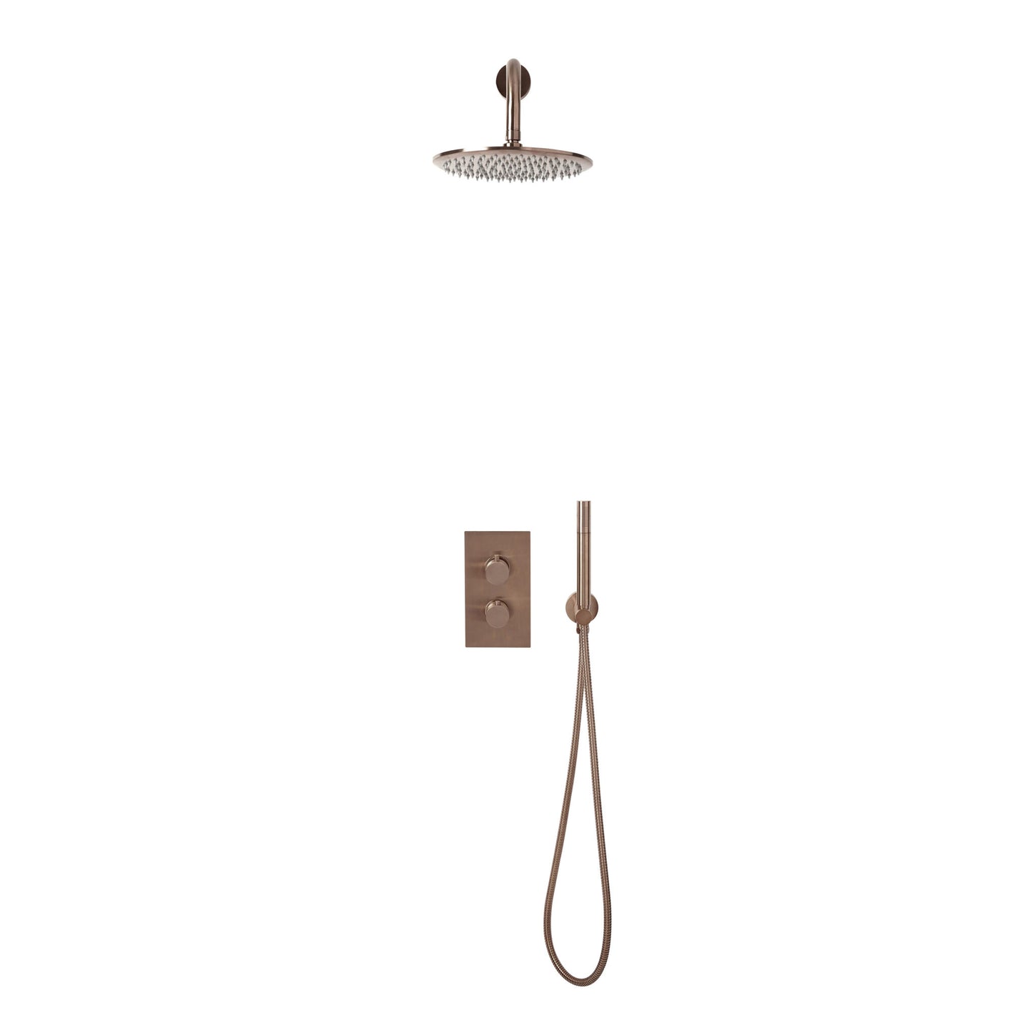 Brushed Bronze Round Thermostatic Handle, Handset & Mounting Bracket