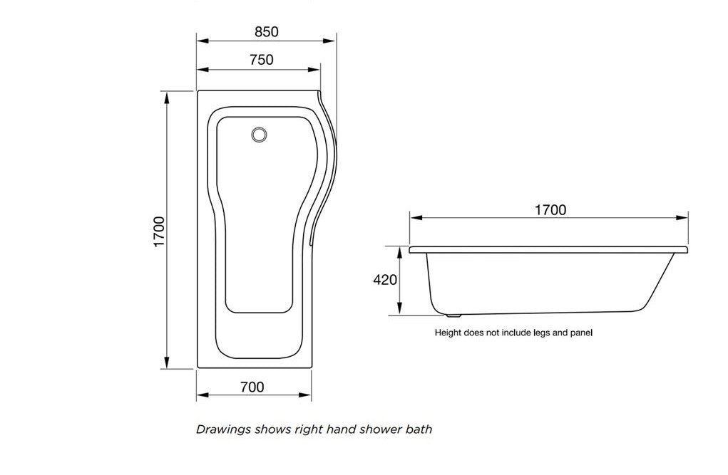 P Shape Shower Bath Left