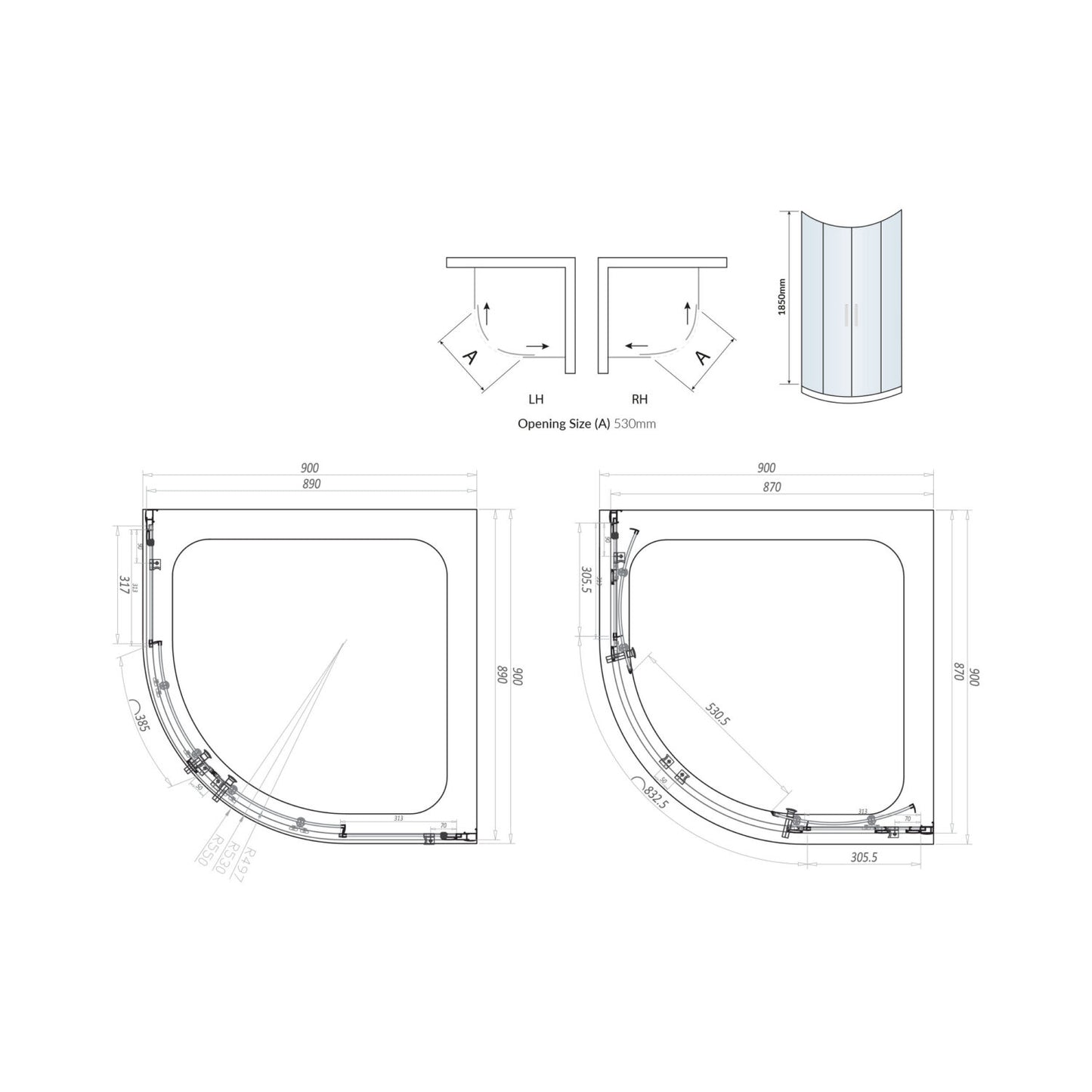 S6 Brushed Brass Double Door Quadrant 900×900