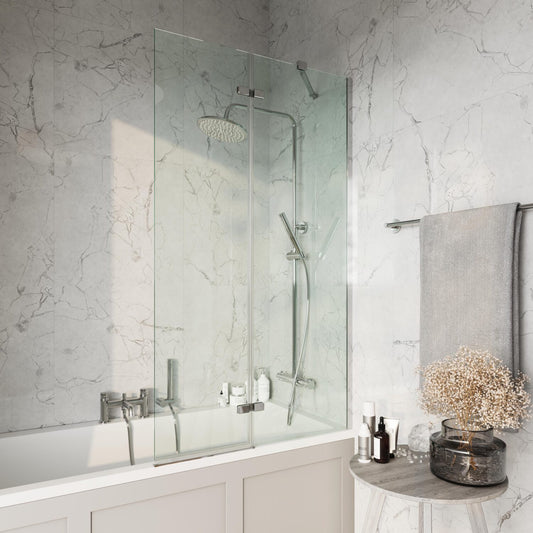 Chrome Square 900mm Pivot Bath Screen  & Fixed Panel