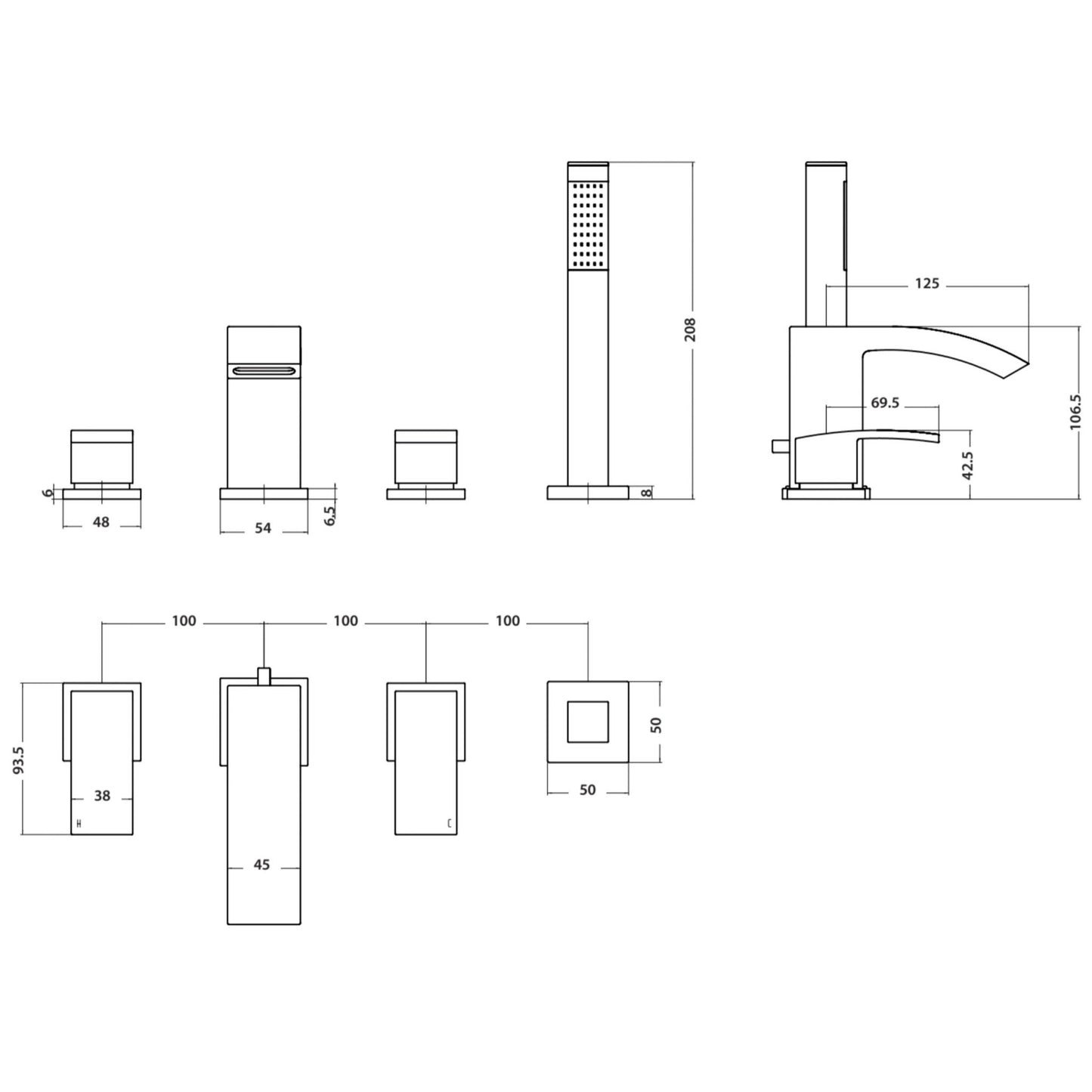 4 Hole Deck Mounted Bath Shower Mixer Tap