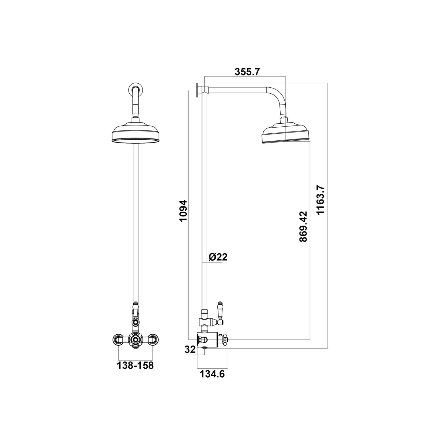 Traditional Rigid Riser Shower with Fixed Head
